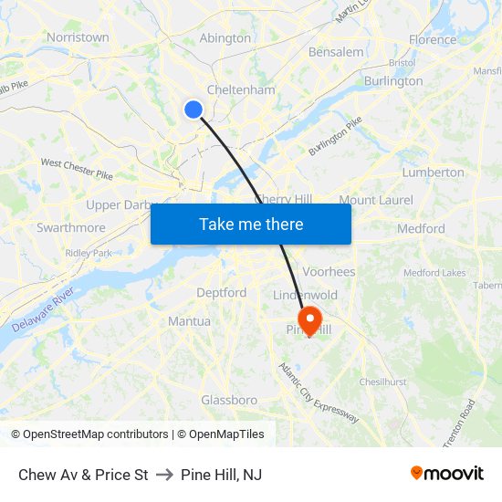 Chew Av & Price St to Pine Hill, NJ map