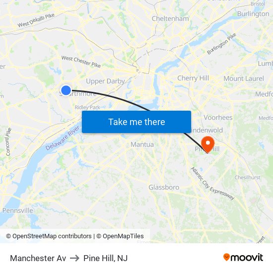 Manchester Av Station to Pine Hill, NJ map