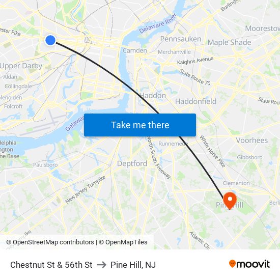 Chestnut St & 56th St to Pine Hill, NJ map