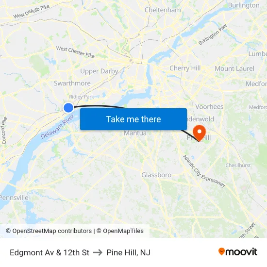 Edgmont Av & 12th St to Pine Hill, NJ map
