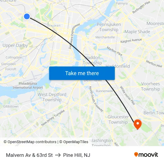 Malvern Av & 63rd St to Pine Hill, NJ map