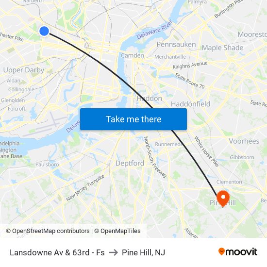 Lansdowne Av & 63rd - Fs to Pine Hill, NJ map