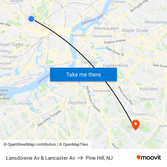 Lansdowne Av & Lancaster Av to Pine Hill, NJ map