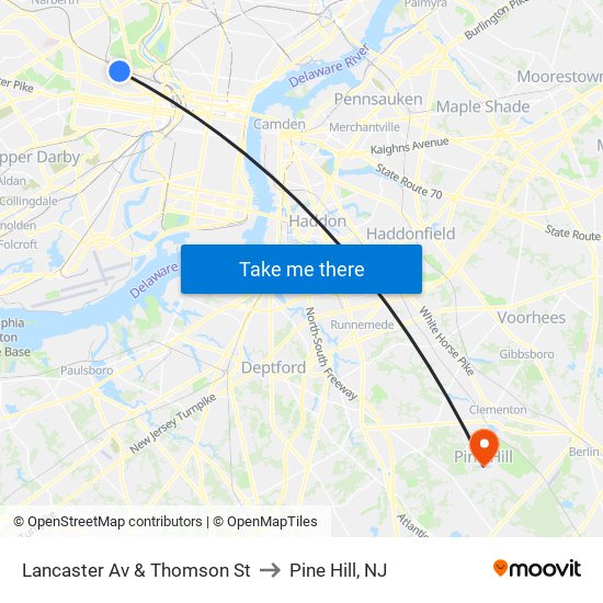 Lancaster Av & Thomson St to Pine Hill, NJ map