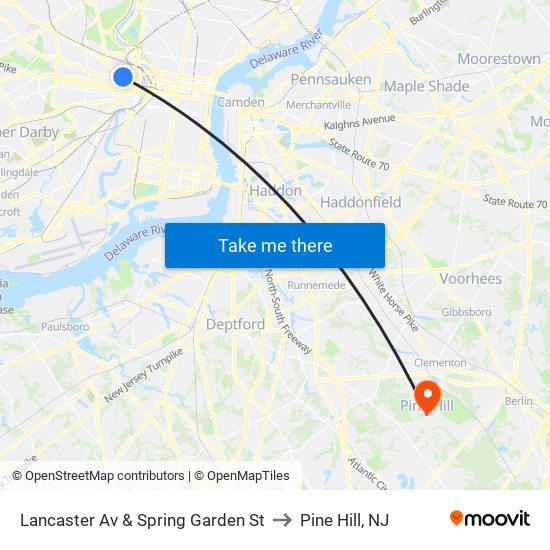 Lancaster Av & Spring Garden St to Pine Hill, NJ map