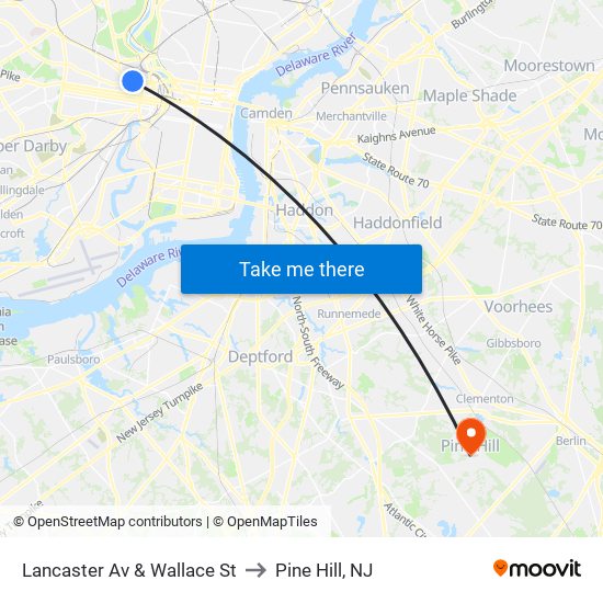 Lancaster Av & Wallace St to Pine Hill, NJ map