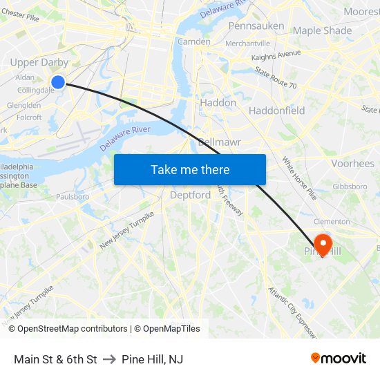 Main St & 6th St to Pine Hill, NJ map