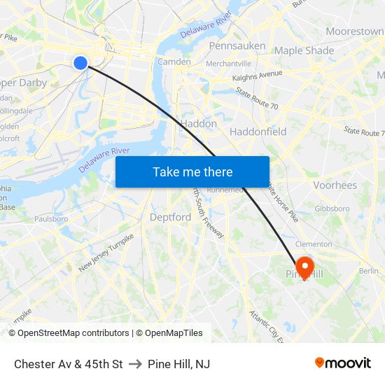 Chester Av & 45th St to Pine Hill, NJ map