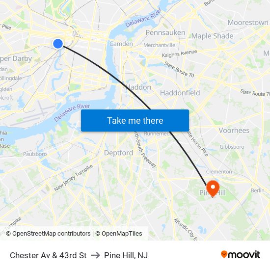 Chester Av & 43rd St to Pine Hill, NJ map