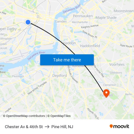 Chester Av & 46th St to Pine Hill, NJ map