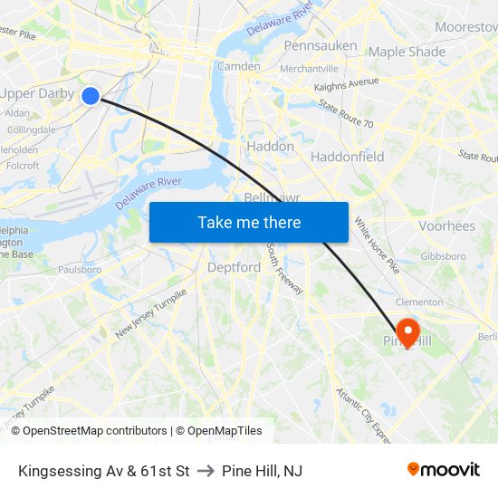 Kingsessing Av & 61st St to Pine Hill, NJ map