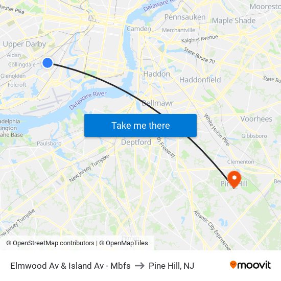 Elmwood Av & Island Av - Mbfs to Pine Hill, NJ map