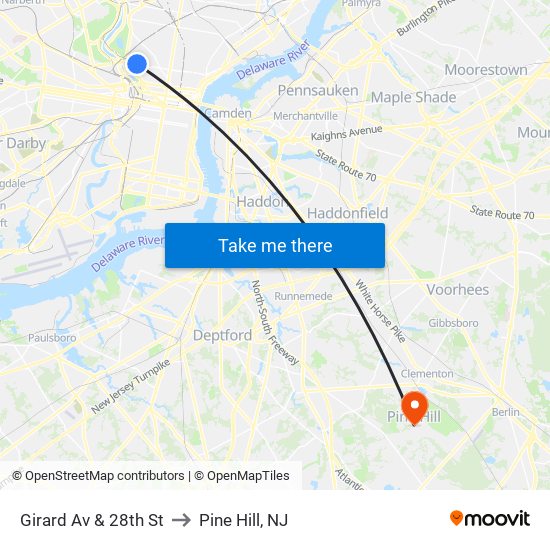 Girard Av & 28th St to Pine Hill, NJ map