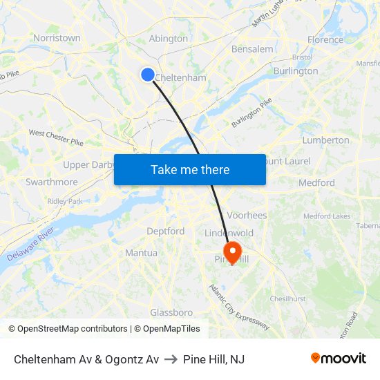 Cheltenham Av & Ogontz Av to Pine Hill, NJ map