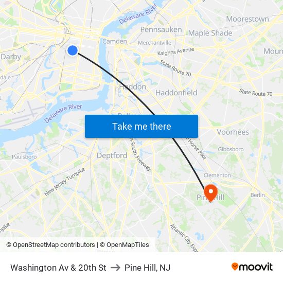 Washington Av & 20th St to Pine Hill, NJ map