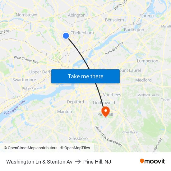 Washington Ln & Stenton Av to Pine Hill, NJ map