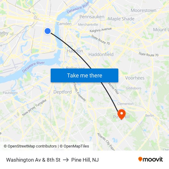 Washington Av & 8th St to Pine Hill, NJ map