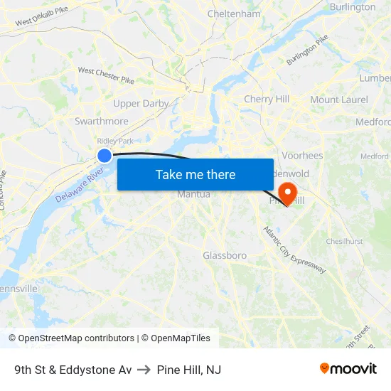 9th St & Eddystone Av to Pine Hill, NJ map
