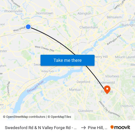 Swedesford Rd & N Valley Forge Rd - Mbfs to Pine Hill, NJ map