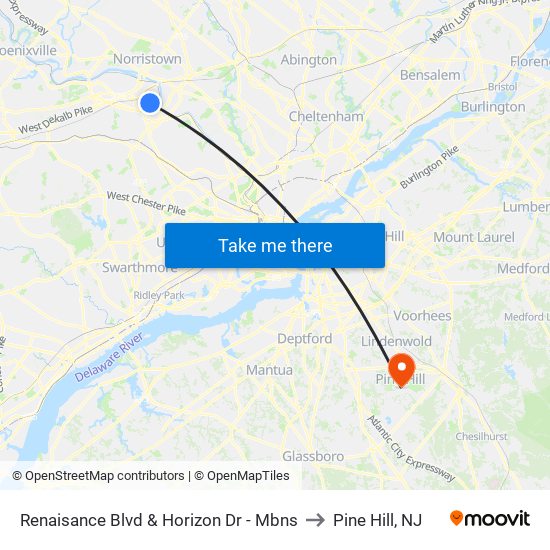 Renaisance Blvd & Horizon Dr - Mbns to Pine Hill, NJ map