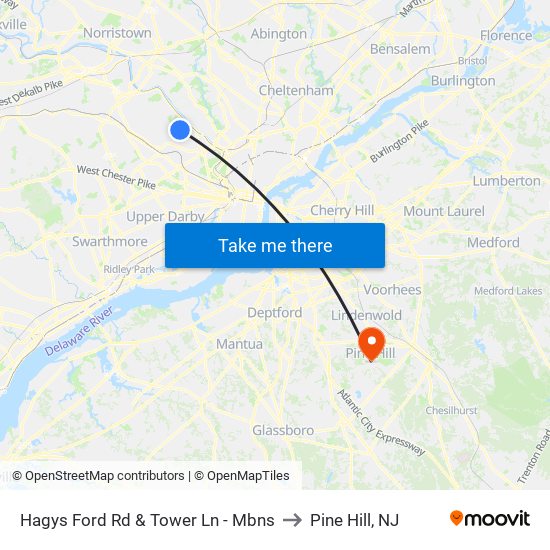 Hagys Ford Rd & Tower Ln - Mbns to Pine Hill, NJ map