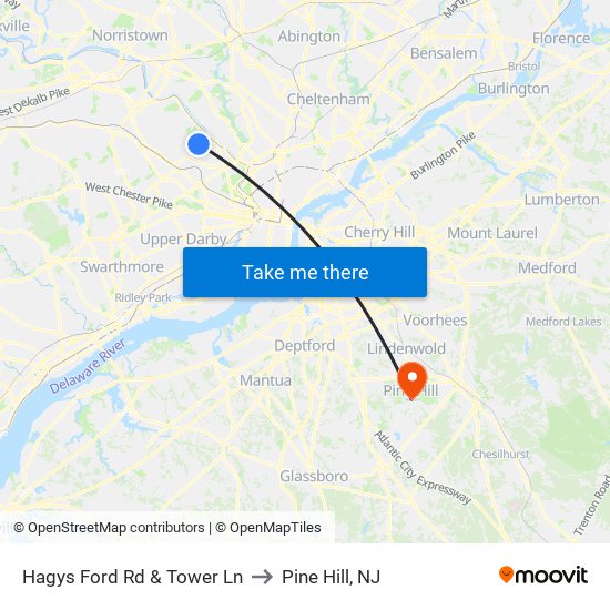 Hagys Ford Rd & Tower Ln to Pine Hill, NJ map