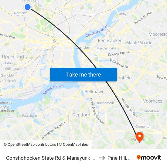 Conshohocken State Rd & Manayunk Rd to Pine Hill, NJ map