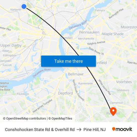 Conshohocken State Rd & Overhill Rd to Pine Hill, NJ map