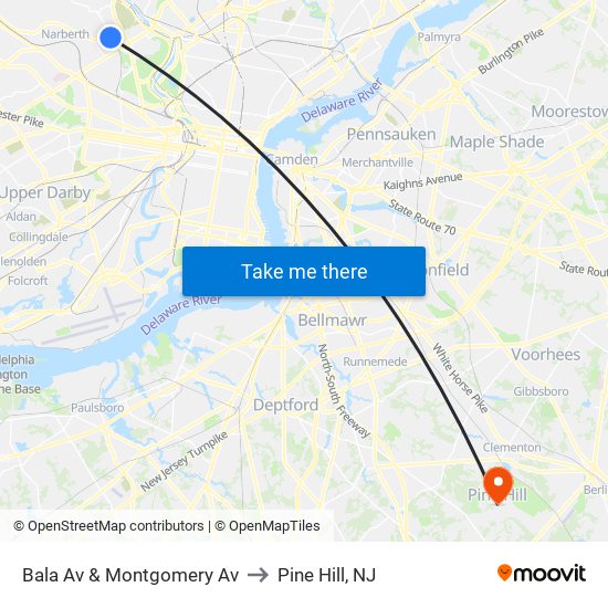 Bala Av & Montgomery Av to Pine Hill, NJ map