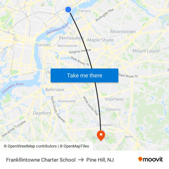 Frankllintowne Charter School to Pine Hill, NJ map
