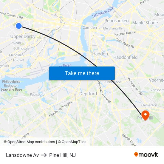 Lansdowne Av to Pine Hill, NJ map