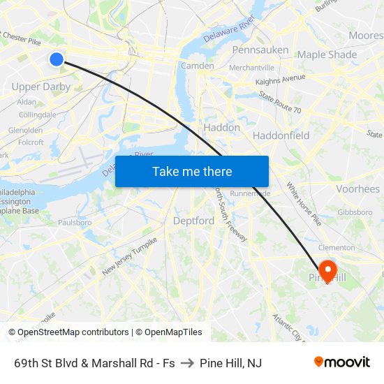 69th St Blvd & Marshall Rd - Fs to Pine Hill, NJ map