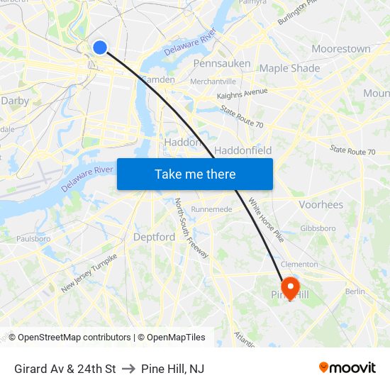 Girard Av & 24th St to Pine Hill, NJ map