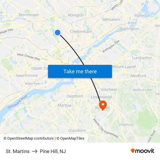 St. Martins to Pine Hill, NJ map