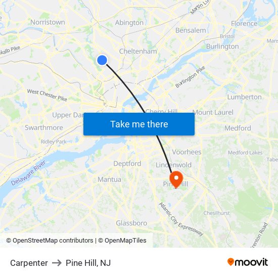 Carpenter to Pine Hill, NJ map
