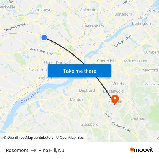 Rosemont to Pine Hill, NJ map