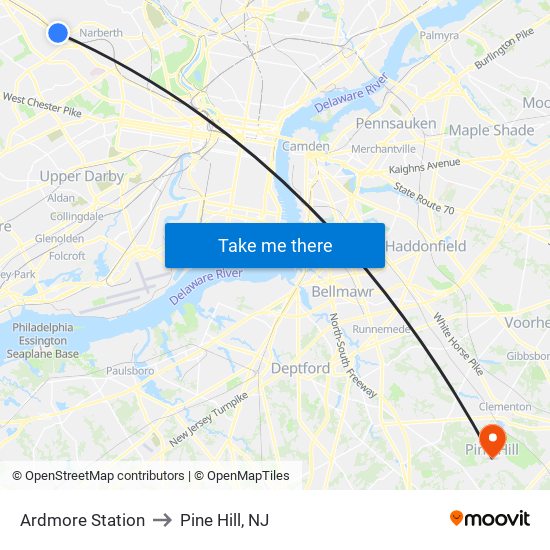 Ardmore Station to Pine Hill, NJ map