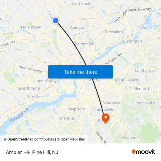Ambler to Pine Hill, NJ map