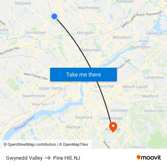 Gwynedd Valley to Pine Hill, NJ map