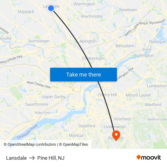 Lansdale to Pine Hill, NJ map
