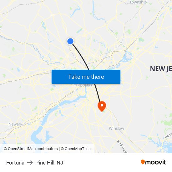 Fortuna to Pine Hill, NJ map