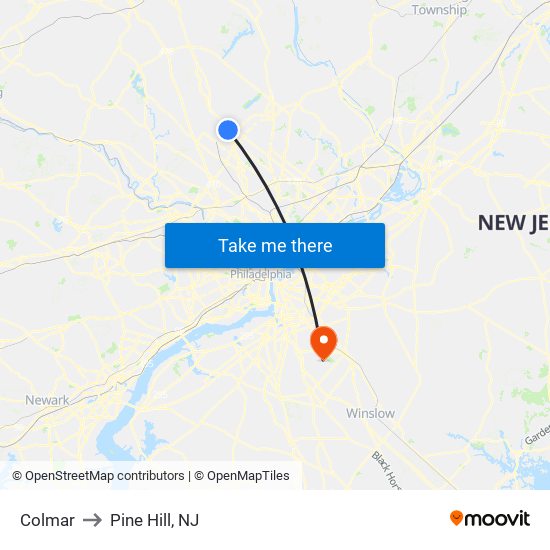 Colmar to Pine Hill, NJ map