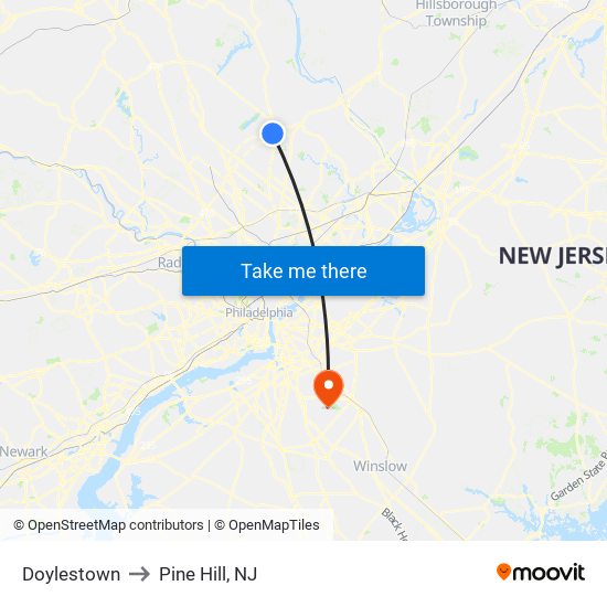Doylestown to Pine Hill, NJ map