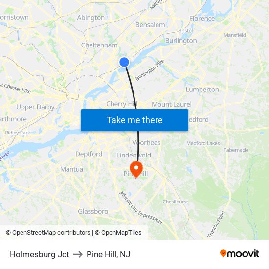 Holmesburg Jct to Pine Hill, NJ map
