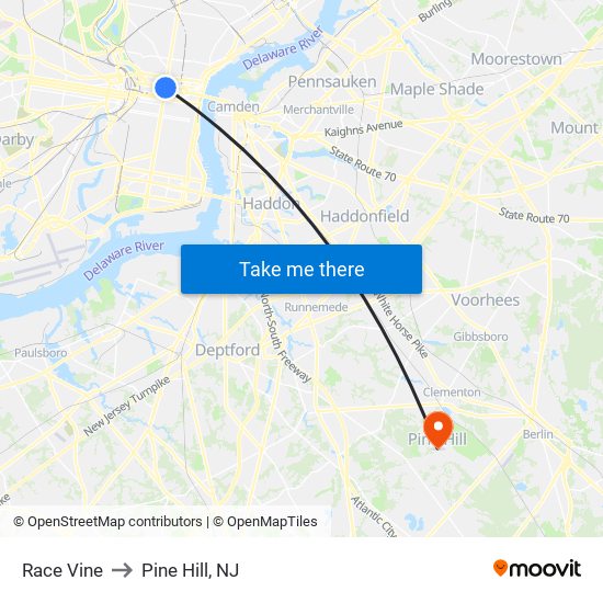 Race Vine to Pine Hill, NJ map