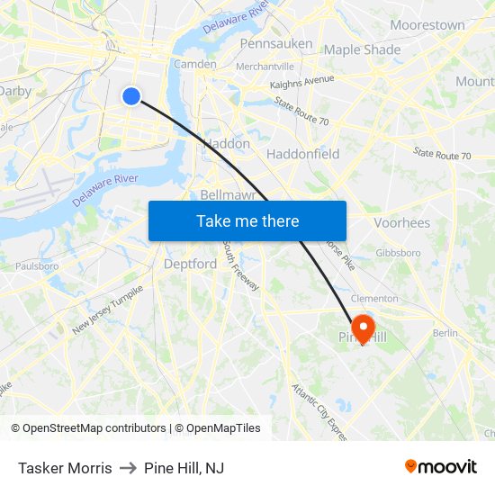 Tasker Morris to Pine Hill, NJ map