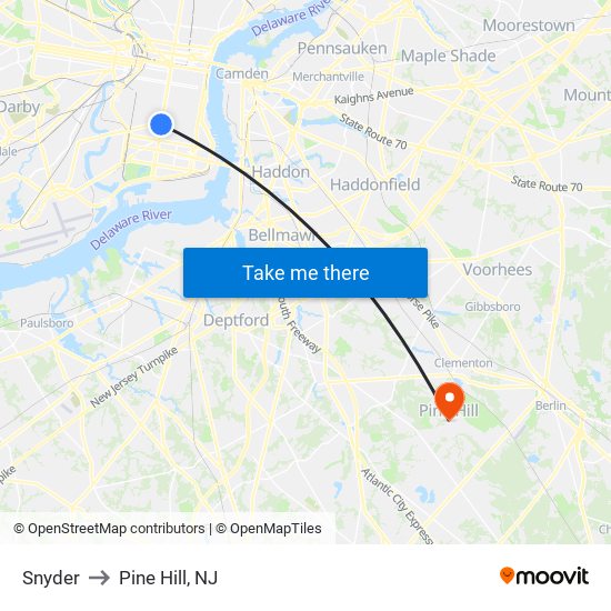 Snyder to Pine Hill, NJ map