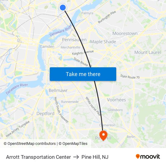 Arrott Transportation Center to Pine Hill, NJ map