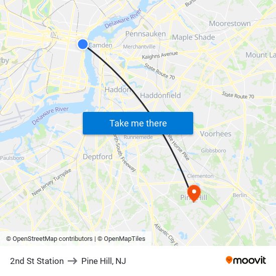 2nd St Station to Pine Hill, NJ map