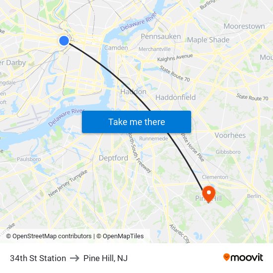 34th St Station to Pine Hill, NJ map